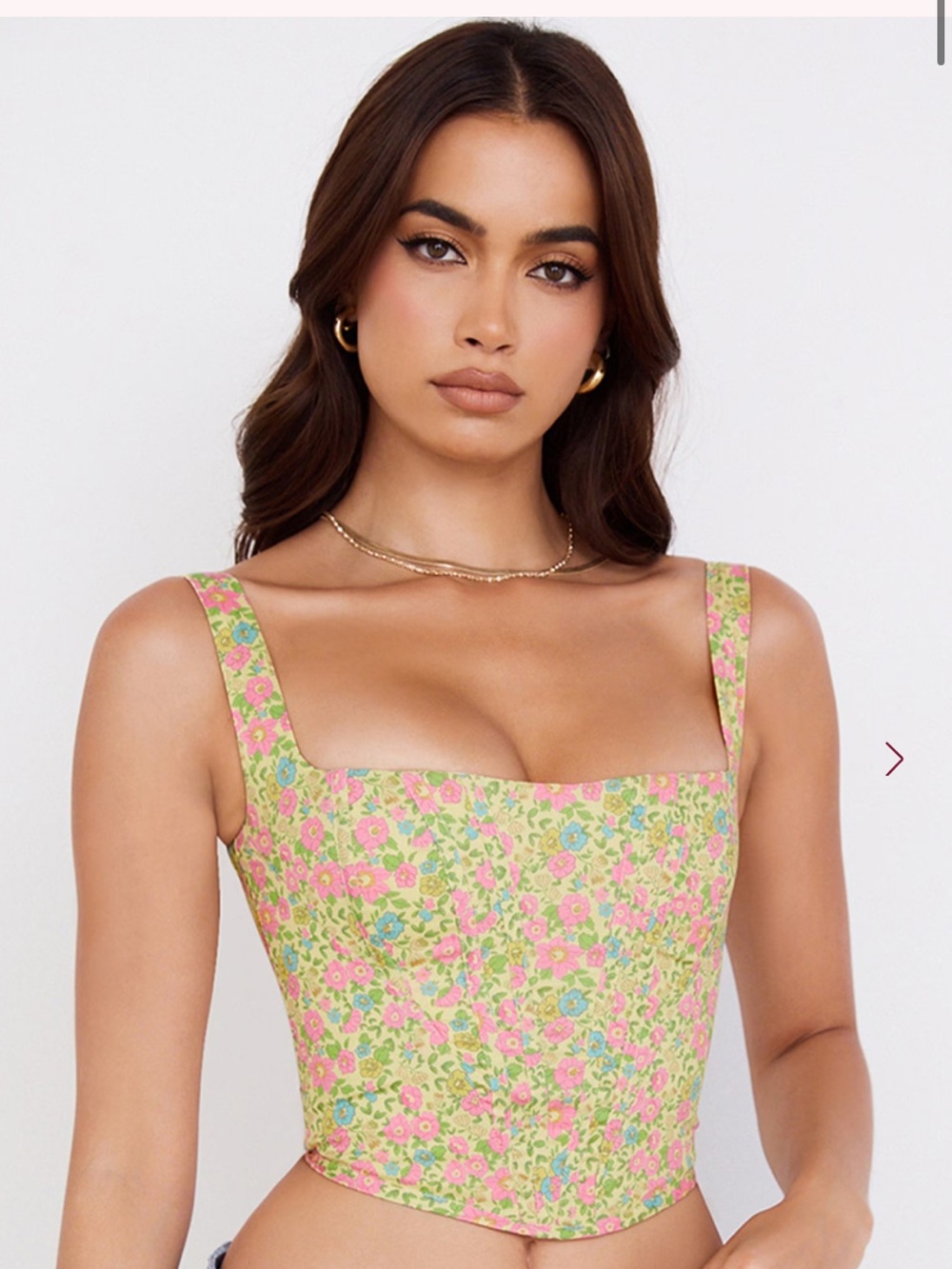 House of CB Pink & Green Floral Square-Neck Crop Top